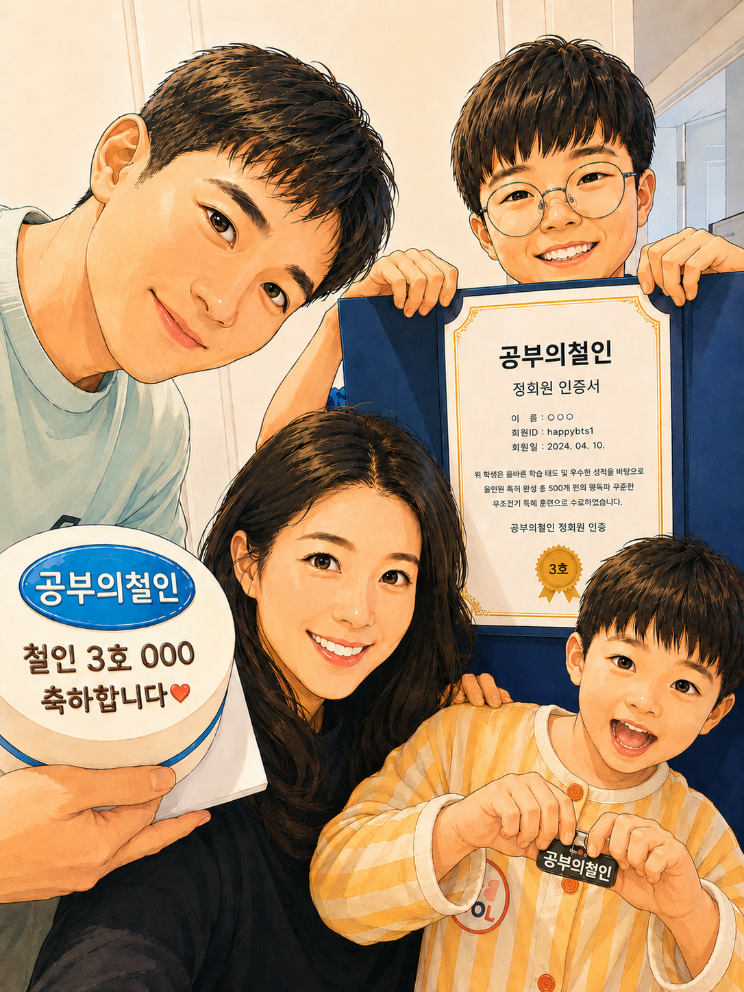 정회원 인증서를 들고 가족과 함께한 인증 장면